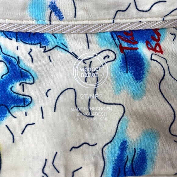 Wonder Nation Toddler Boys White Beach Themed Long Sleeve Button Shirt Size 2T - Picture 4 of 6